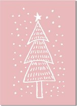 DesignClaud Kerstboom - Handgetekend - Kerst Poster - Tekst poster - Roze A2 + Fotolijst wit