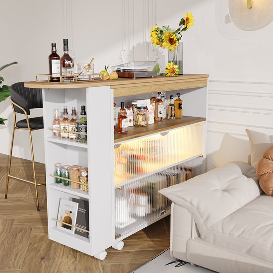 Moderne 360° draaibare bartafel met multifunctionele opbergruimte, MDF, zwart (138x38x105,5 cm Moderne 360° draaibare bartafel met multifunctionele opbergruimte, MDF, zwart (138x38x105,5 cm
