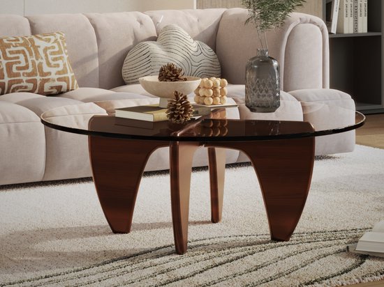 Salontafel - Walnoot Hout - Glas - Tafel - Design tafel - Coffee table - Koffietafel
