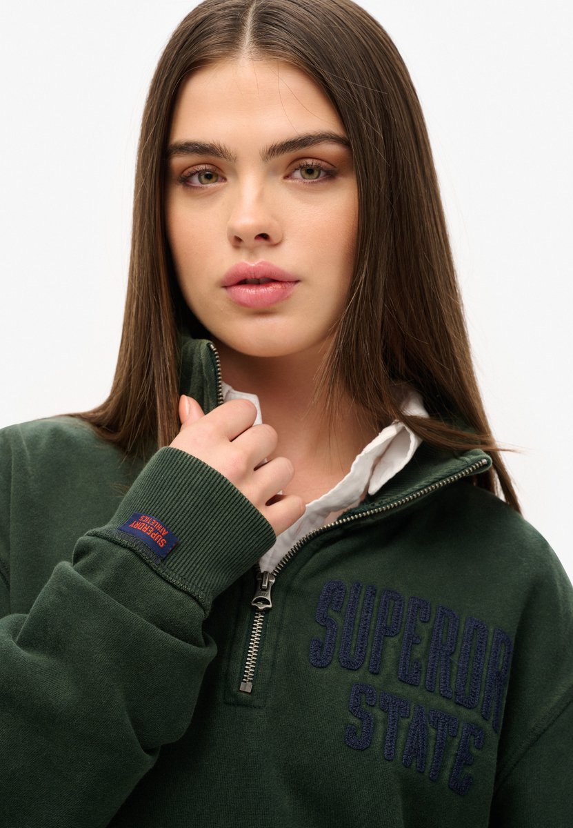 Superdry Oversized Vintage Athletic trui met kraagloze hals en rits Dames Truien Groen