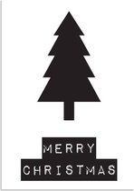 DesignClaud Merry Christmas - Kerstboom - Kerst Poster - Tekst poster - Zwart Wit poster A2 + Fotolijst wit