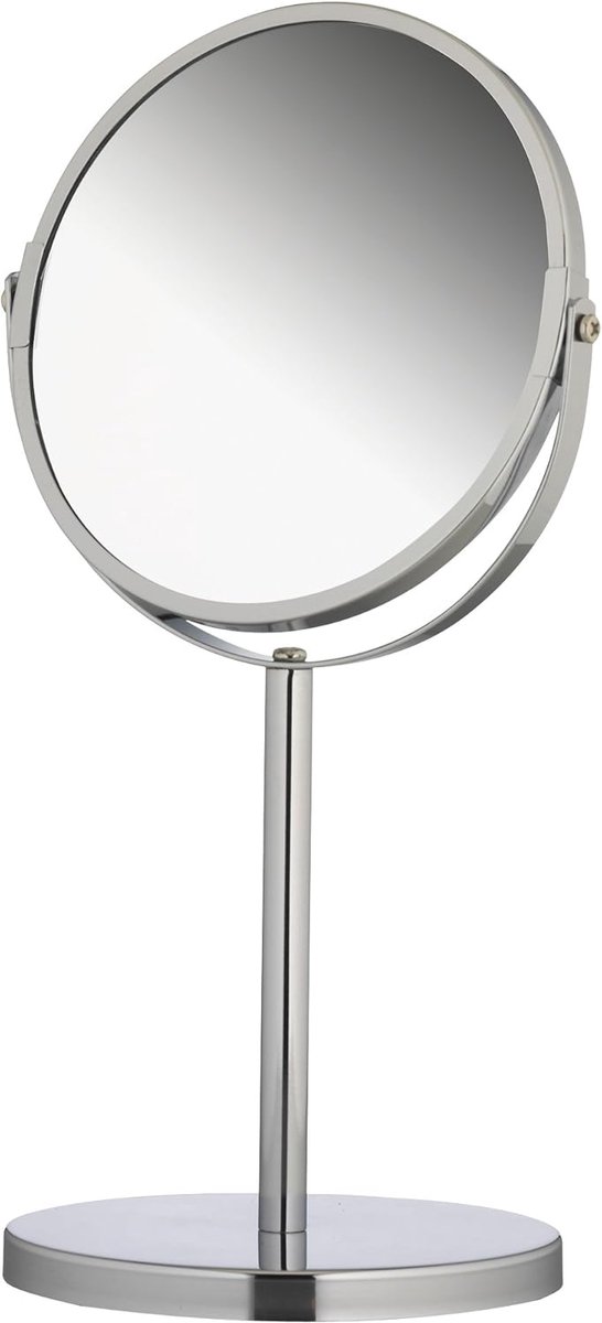 Ronde Tafelspiegel 17 cm - Verchroomde Cosmetische Spiegel met 3x Vergroting - Staande Badkamerspiegel