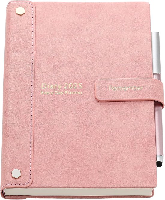 Foto: A5 agenda 2025 dagplanner met harde kaft pens stickers en bladwijzers
