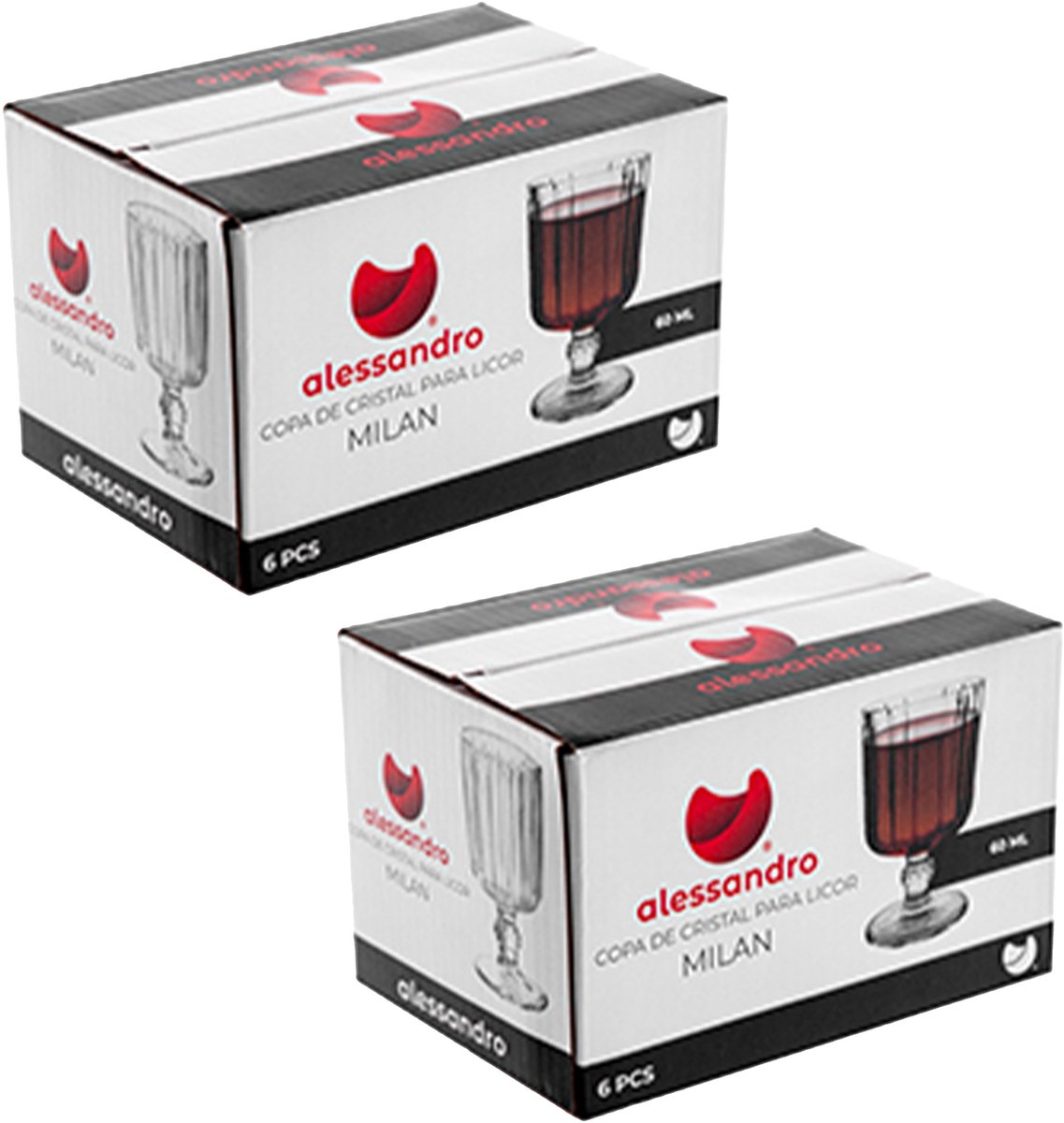 Alessandro Shotglaasjes Milan - 12x stuks - glas - 60 ml - borrelglazen - likeurglazen