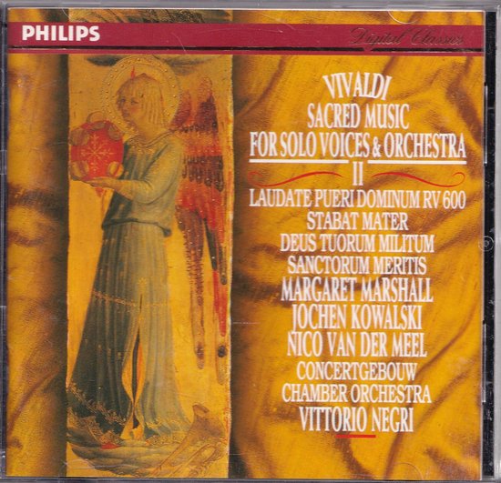 Vivaldi Sacred Music for Solo Voices & Orchestra II. Omslag met schilderij van een engel.