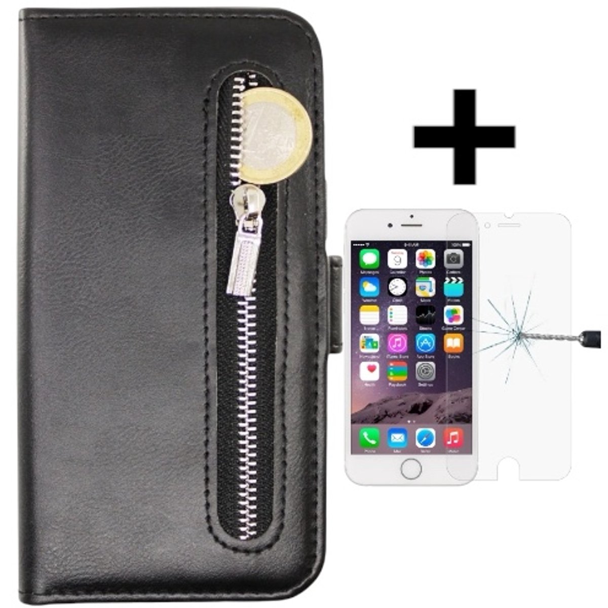 Rits Wallet case Geschikt voor Apple iPhone 6/6S + gratis protector Zwart