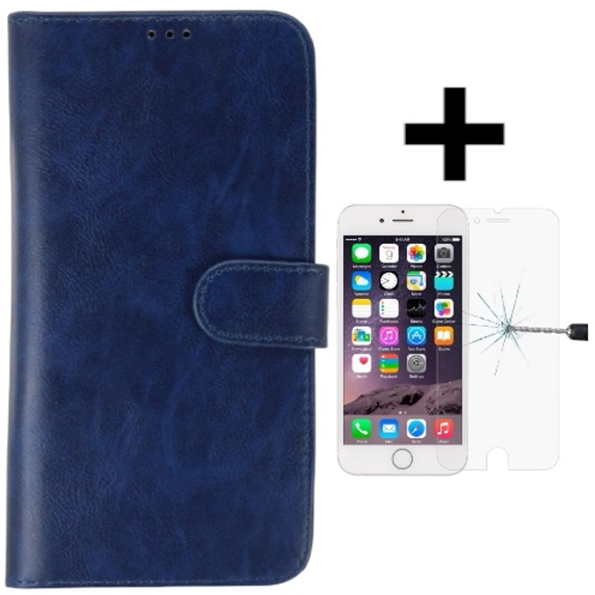 Excellent Wallet Case Geschikt voor Apple iPhone 6/6S Plus + gratis protector Blauw