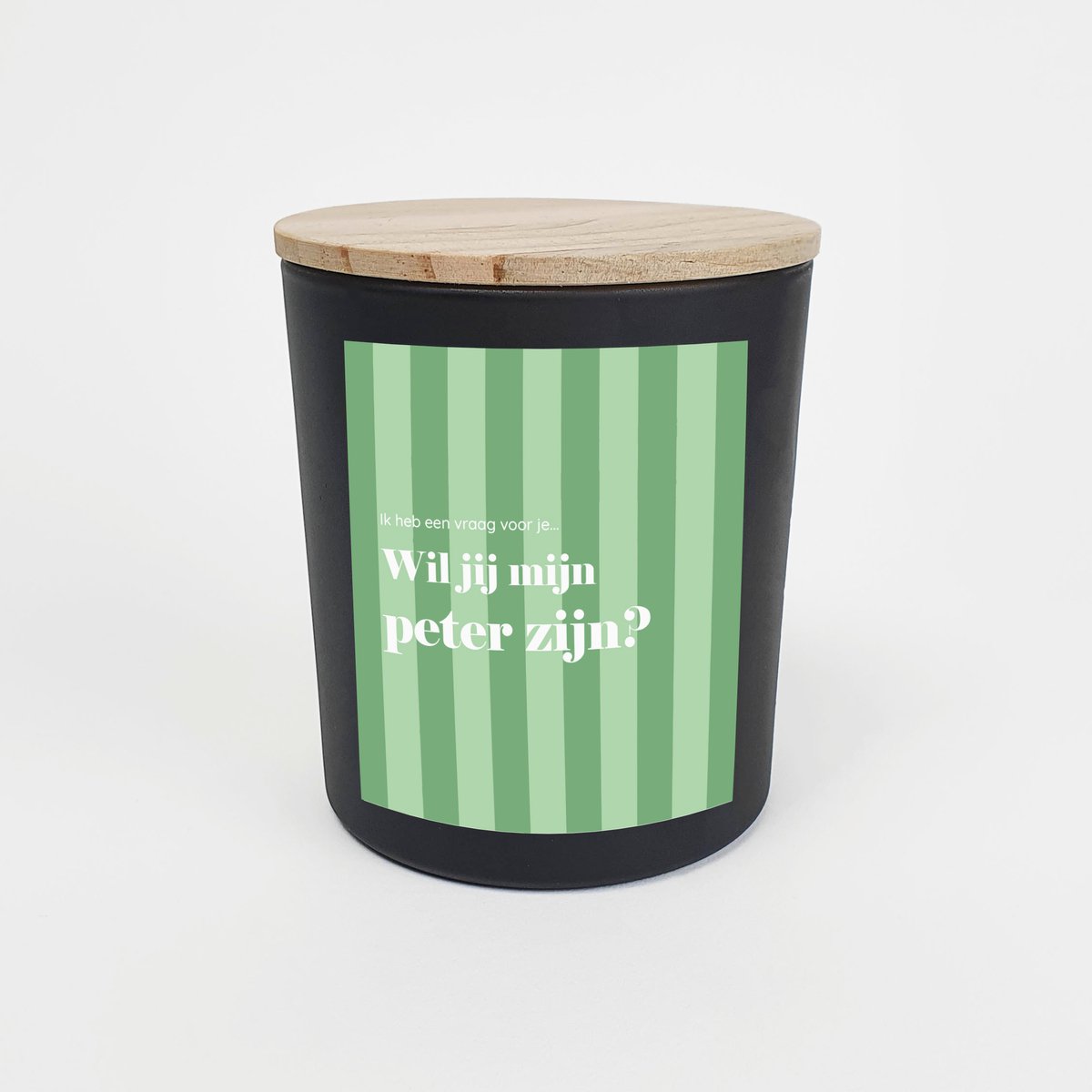 Geurkaars in glas - Peter vragen - Wil jij mijn peter zijn - Geurkaarsen geschenkset - Geurkaars - ZWART - Green stripes design