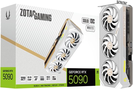 ZOTAC GAMING NVIDIA GeForce RTX 5090 SOLID OC White Edition - Videokaart - 16GB GDDR7 - PCIe 5.0 - 1x HDMI 2.1b - 3x DisplayPort 2.1b