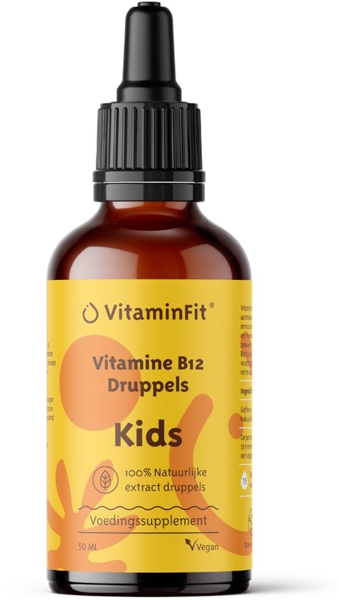 VitaminFit Vitamine B12 Kinder Druppels - 100% Natuurlijk & Plantaardig - Biologisch Actief - 50 ML - Vloeibaar