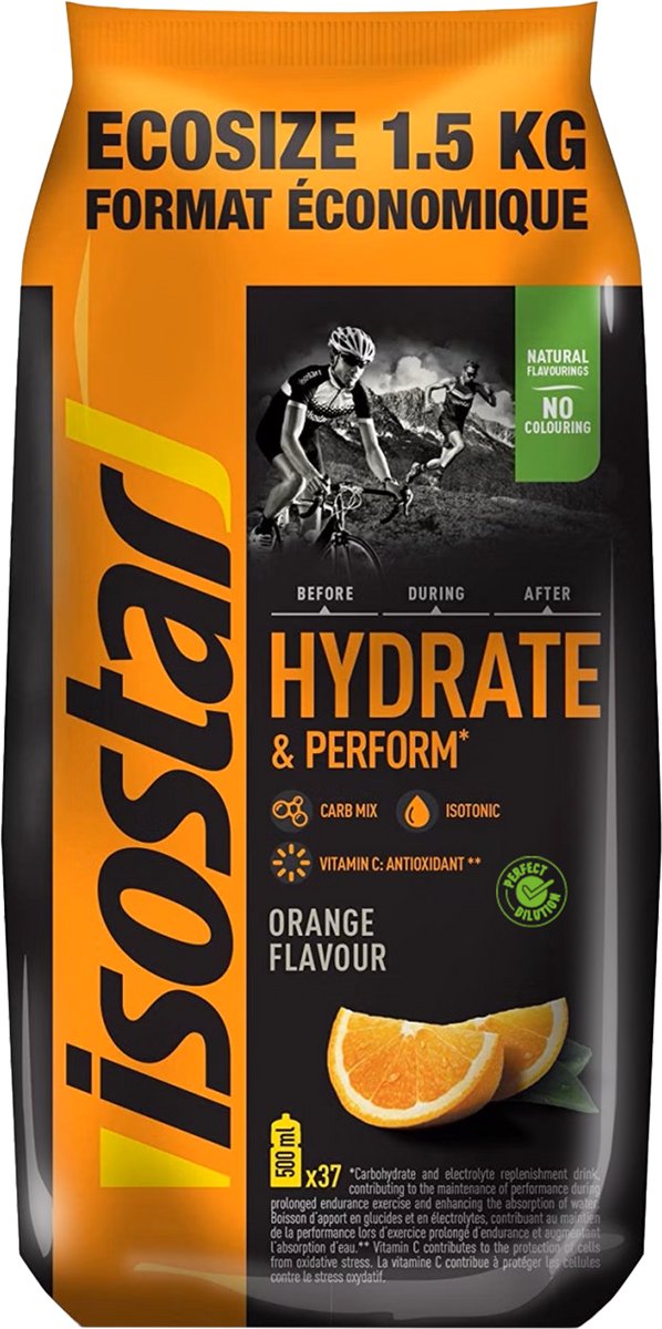 Goedkoopste Isostar Energiedranken - Hydrate&Perform - Ecopack - Sinaasappel - 1,5 kg