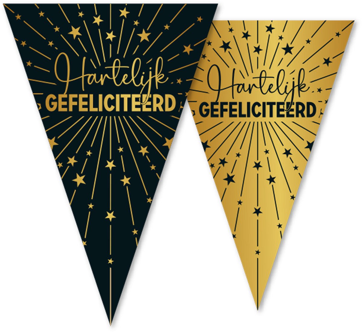 3x Vlaggenlijn Hartelijk Gefeliciteerd zwart / goud 10 meter 2 zijdig bedrukt - Verjaardag Feestje Vlag Vlaggen Versiering Slinger Feestdecoratie Decoratie
