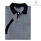 Chris Cayne poloshirt - XXL - gestreept dessin - blauw/offwhite - luxe kraag en manchetten - pique - stretch - borstzak