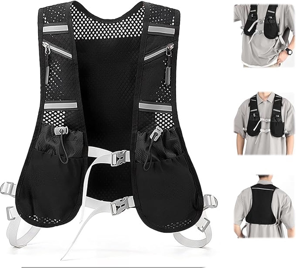 multifunctioneel hardloopvest, Trail Running Hydratatie Vest, Hardloop Hydratatie Vest voor Dames en Heren, Verstelbare Hardlooprugzak, voor Marathon Fietsen, Hiken, Hardlopen, Hardloopvest met reflecterende elementen