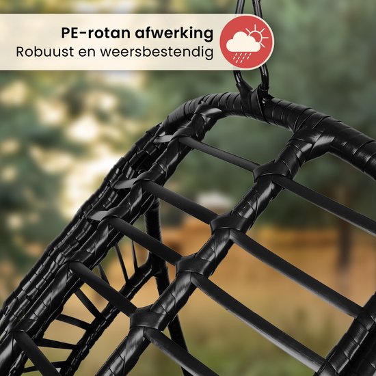 Swoods XXL Egg Hangstoel met Standaard – Hangstoel voor Buiten en Binnen – Egg Chair – Ei Stoel – tot 150 kg – Incl. Kussens
