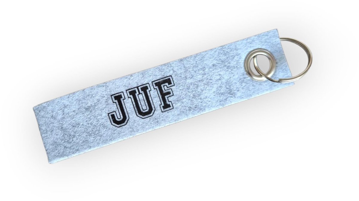 Troubadot | sleutelhanger | Juf | grijs | vilt | bedankt | juffencadeau | cadeau | bedankt juf | bedankt meester | afscheid |