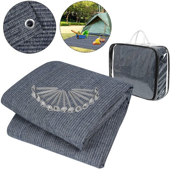 Voortenttapijt Tenttapijt Ondertapijt voor buiten kamperen Voortenttapijt Campingmat Voortenttapijt Voortentvloer van HDPE Tentvloer Zacht met draagtas voor tent Camper Blauw-grijs 250x300cm