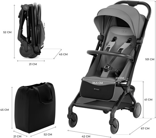 Kinderkraft PILOT2 Kinderwagen - Reisbuggy - Verstelbare buggy - Waterdichte materiaal met UPF50 - Zwenkbare voorwielen - Snel opvouwbaar - Tot 22 kg - Grijs van Kinderkraft — afbeelding 5