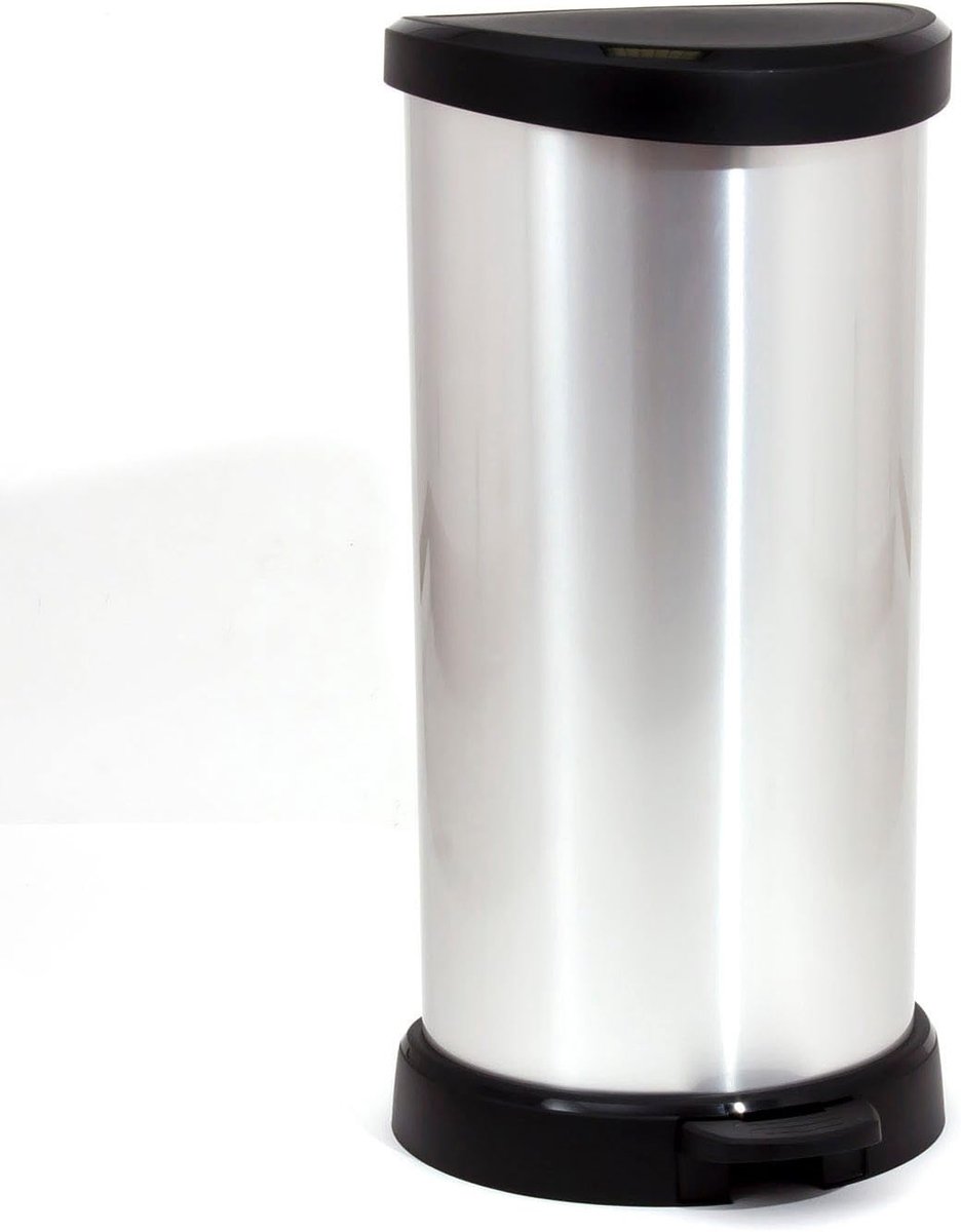 Decobin pedaalemmer 40L zilver metallic/zwart - hoogwaardige afvalbak met Dekobin - bestel nu met korting pedaalemmer 50 liter