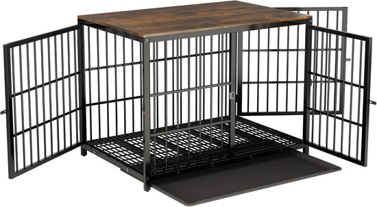 Bingopaw Houten Hondenkrat Meubels - XL Hondenkennel Binnen - Heavy Duty Kooi - Dierenkennel - met Drie Deuren en Verwijderbaar Dienblad voor Grote Honden - Zwart - 107.5x71.5x81cm