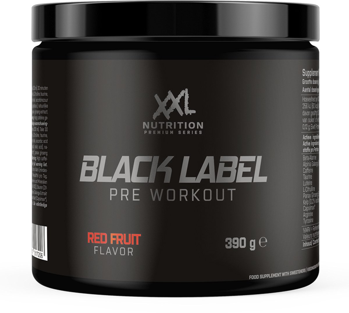 Goedkoopste XXL Nutrition - Black Label Pre-Workout - Beta-Alanine, Taurine, L-Citrulline, Arginine & 330 mg cafeďne per Serving - Pre Workout Energy Drink Sport Supplement - Diverse Smaken - Red Fruit - 390 Gram (30 doseringen