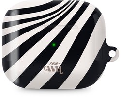 xoxo Wildhearts hoesje geschikt voor AirPods Pro - Optical Illusion - Ook als telefoonhoesje verkrijgbaar - schokbestendige case - koptelefoonhoes - Beschermhoes met met golvende print - golven - zwart / beige