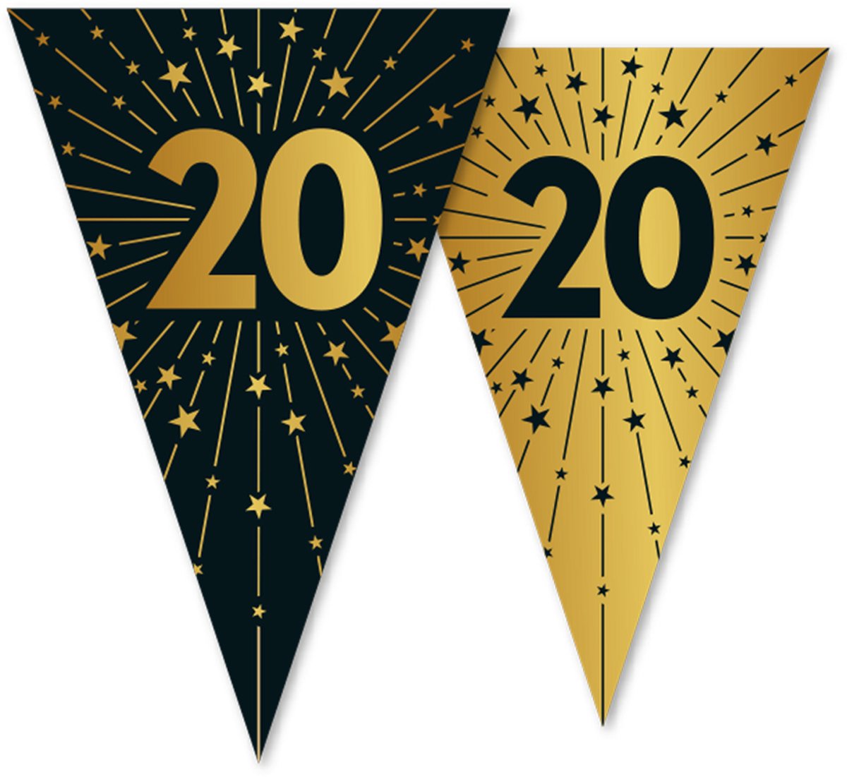 2x Vlaggenlijn 20 jaar zwart / goud 10 meter 2 zijdig bedrukt - Verjaardag Feestje Vlag Vlaggen Versiering Slinger Feestdecoratie Decoratie