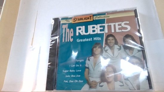 CD-hoes met de titel "The Rubettes Greatest Hits", met vier mannen op de voorkant.