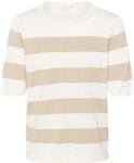 Gebreide trui met off-white en beige horizontale strepen.
