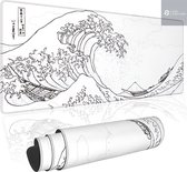 Bol.com XXL Bureau Muismat - Witte Golven Design - Antislip - Geschikt voor Gaming en Werk - 80x30cm aanbieding