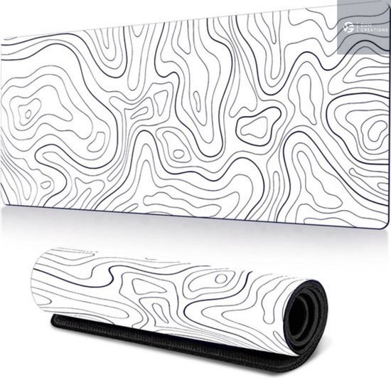 Witte XXL Muismat met Topografisch Design – 90x40 cm – Antislip – Voor Werk & Gaming
