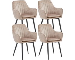 Colenis - Lavinia Eetkamerstoel - Set Van 4 - Champagne - Fluweel - Velvet - Industrieel - Met armleuning