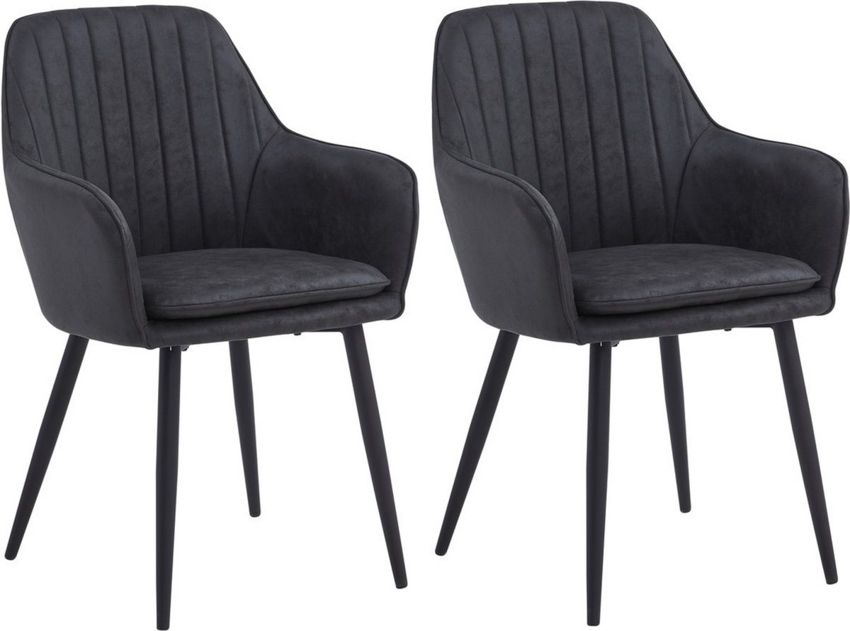 Colenis Lavinia Eetkamerstoel - Set Van 2 - Antraciet - Microfiber - Industrieel