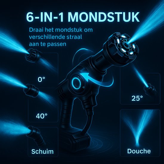 Draadloze Hogedrukreiniger - 7-in-1 Design - 160 bar - Auto & Terrasreiniger - Hogedrukspuit - 21V Accu - Draagbare mobiele reiniger van Merkloos	 — afbeelding 5