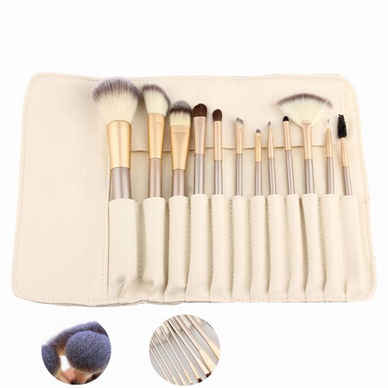 Make up kwasten set - Beige - 12 delig - Professionele 12-Delige Make-Up Kwasten Set - Formidable Make-Up Brush Set - Poeder Kwast - Make Up Reis Etui - Cosmetica