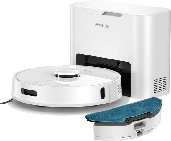 Redkey R10 Robotstofzuiger met dweilfunctie - Intelligente stofzuiger-Robotstofzuiger 4000 Pa zuigkracht- Robot Cleaner-LDS Navigatie - 4L Grote Stofzak - 400ML Stofbak - 150min lange batterijduur - 3 Waterregelmodi - 18 mm oploophoogte - Wit
