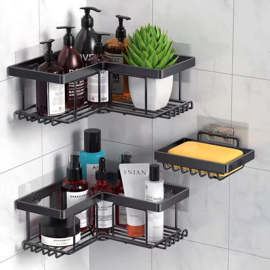 WLLHYF 12 stuks Douche Zelfklevende Haken Douche Caddy Zelfklevende Vervanging, Transparante Sterke Haak Strip Waterdicht Geen Boren Organizer voor Zeephouder, Keukenrekken, Badkamer Hoekplanken (12