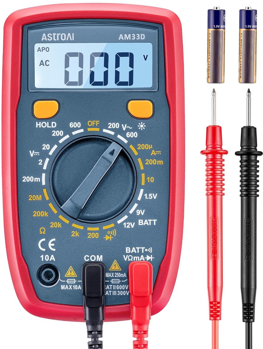 Digitale Multimeter 2000 Count - Professionele Voltmeter voor DC/AC Spanningen, Weerstand, Continuïteit en Diode Test