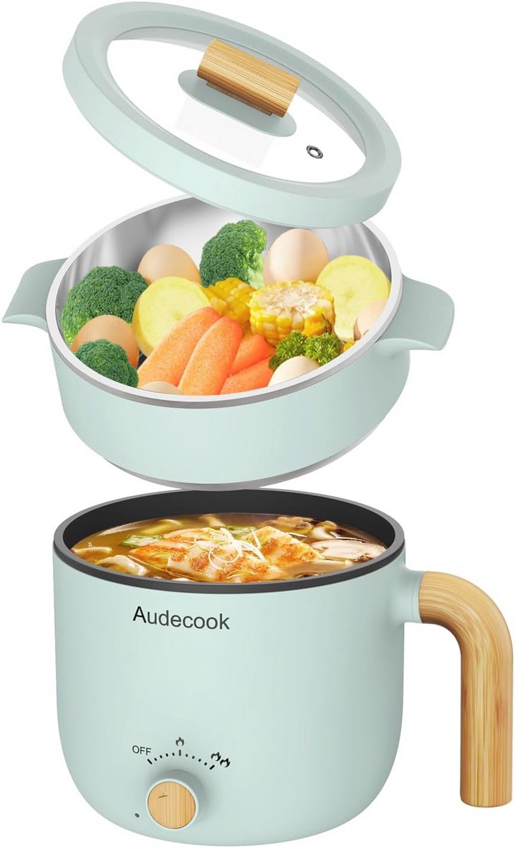 Mini Anti-aanbak Elektrische Hete Pot en Stoompan - 1,5L Draagbare Multikoker met Temperatuurregeling