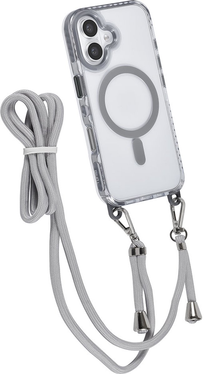 TUNIQ telefoonhoesje voor Apple iPhone 16 - Backcover met koord - Grijs