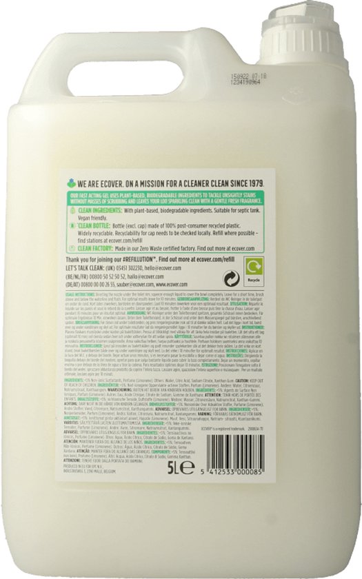 Ecover Fast-Action - Toiletreiniger - Grootverpakking 5 L - Plantaardig & Biologisch afbreekbaar - verwijdert kalkaanslag - frisse geur