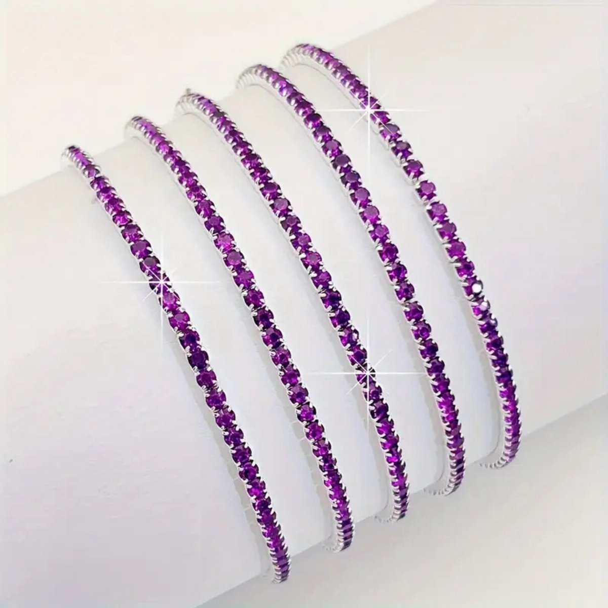 Bovista Armband - Staal - Nep Zilver - Dames - 5 St - Zilver/Paars
