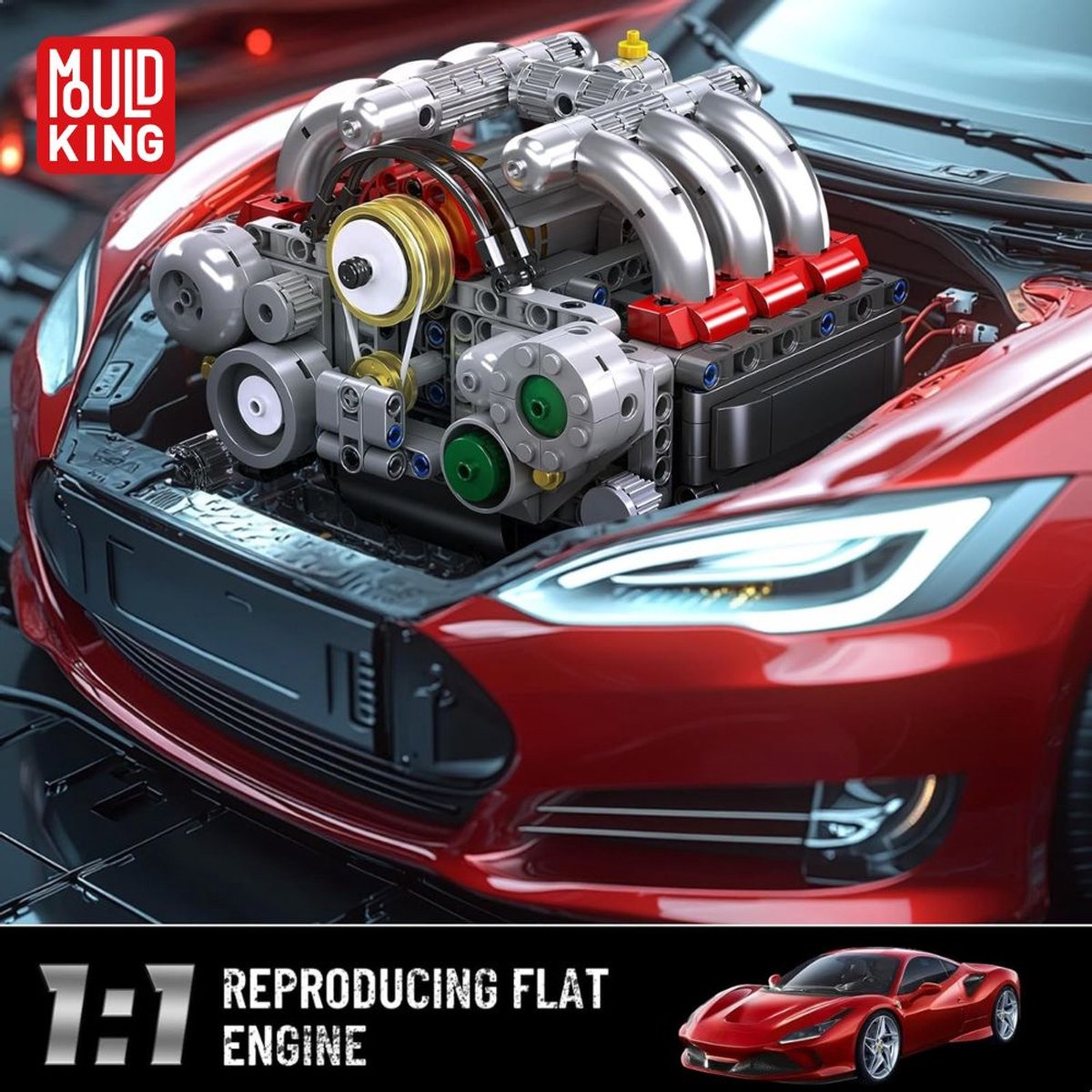 Mould King 10193 Boxer Engine formule 1 Educatief motor bouwset | Speed champions modelbouw | Creator classic bouwpakket | Technische F1 speelgoed ideas voor expert volwassenen & kinderen | compatibel met lego of mega | 609 bloks — afbeelding 2