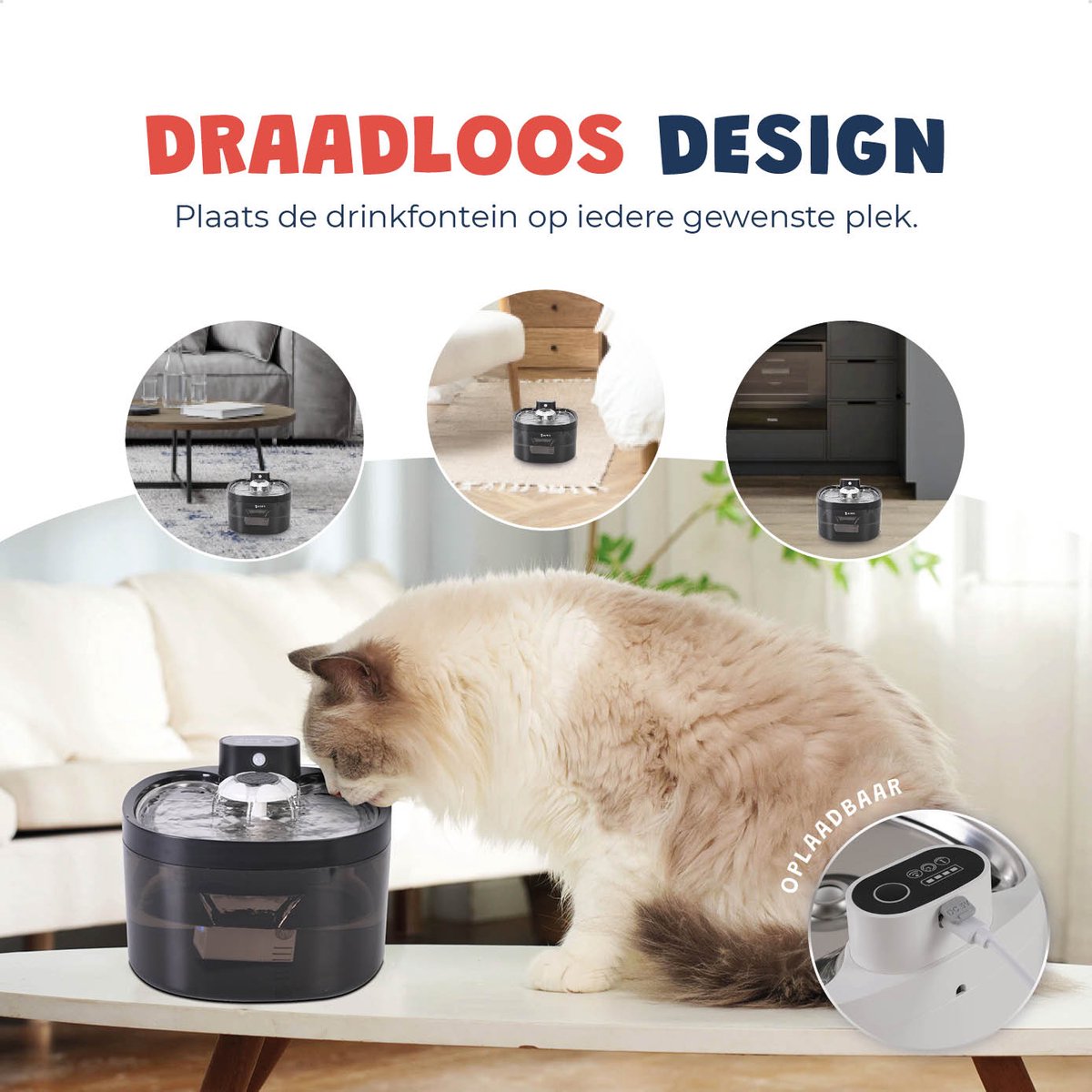 JC Pets Premium Drinkfontein voor Kat en Hond - Draadloze Waterfontein met Sensor - Katten Fontein - Waterbak Automatisch - RVS - Fluisterstil - Inclusief 9 filters - Zwart & Transparant thumbnail 2