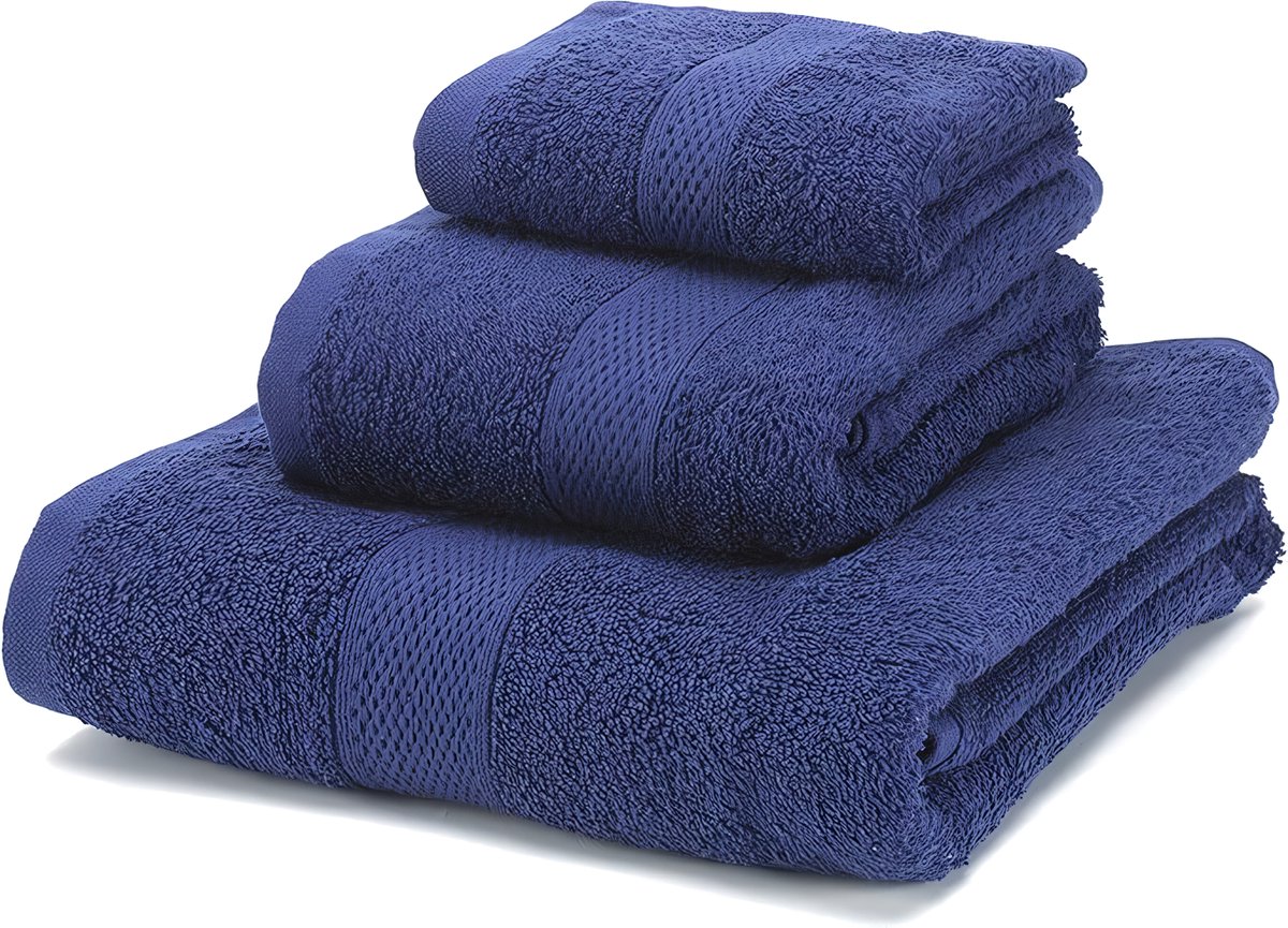 Famanu - Handdoekenset – 100% gekamd katoen (niet geregenereerd) – kwaliteit ringgesponnen – Soft Touch – 450 gr/m2 (marineblauw, 3-delige set)