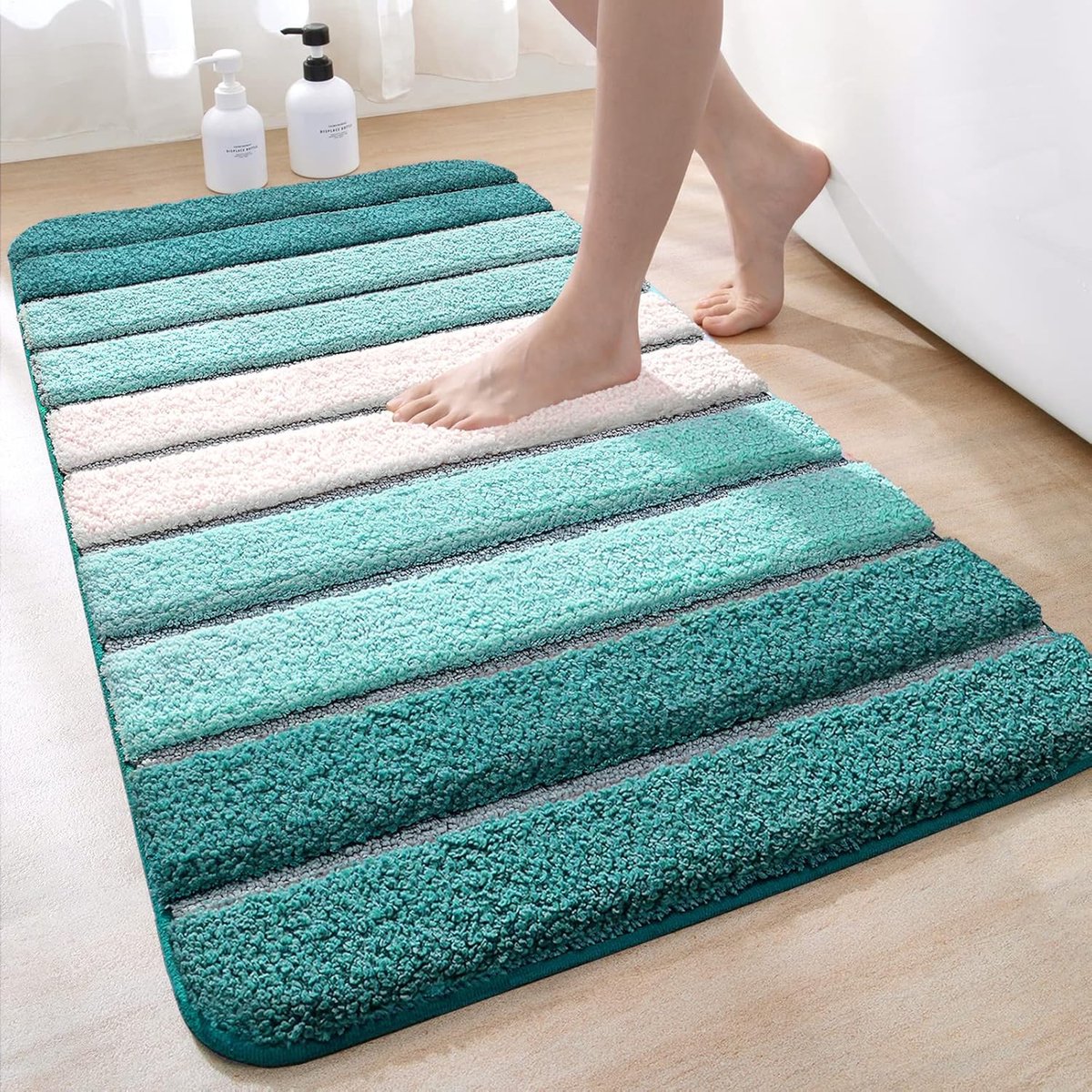 Famanu - Badmat 60 x 110 cm, Antislip, Absorberend Water, Machinewasbaar, Microvezel Badkamervloermat, Badkamer Accessoires, Turkoois