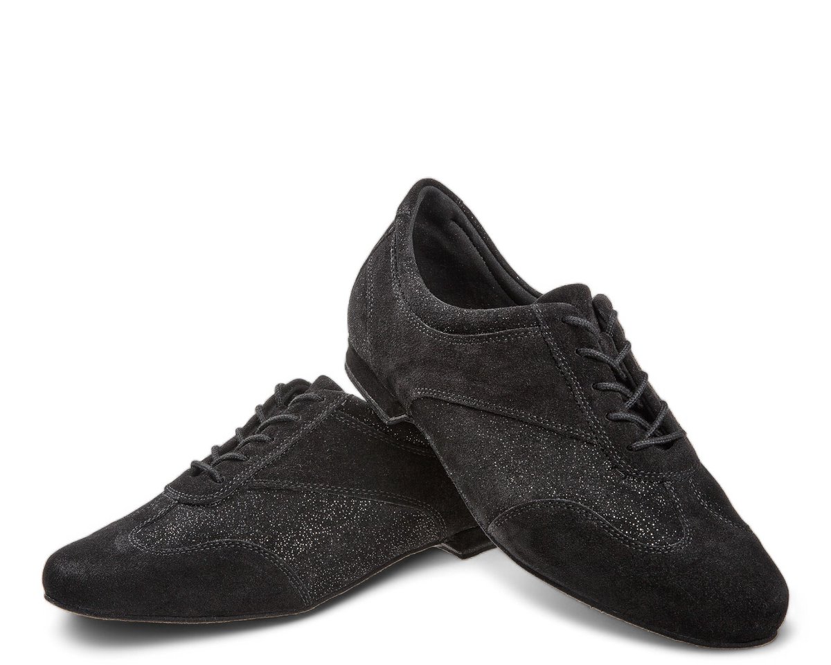 Dames oefen dansschoenen - Diamant 183 - 005 - 547 - Trainersschoen - Stabiele hak 1,2cm - Glitter - Vetersluiting - Flexibele suede zool - Lichtgewicht - Comfortabel - Tango, Latin, Ballroom - Diamant - Zwart Zilver/Glitter - 37.5