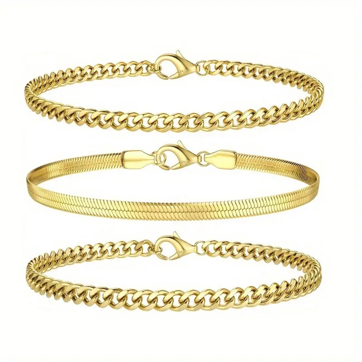 Bovista Armband - Staal - Nep Zilver - Dames - 3 St - Nep Goud