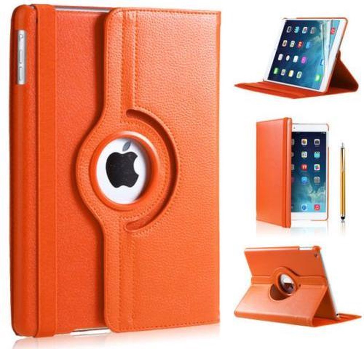 iPadspullekes Apple iPad (2017); Apple iPad (2018) hoes 360 graden oranje leer
