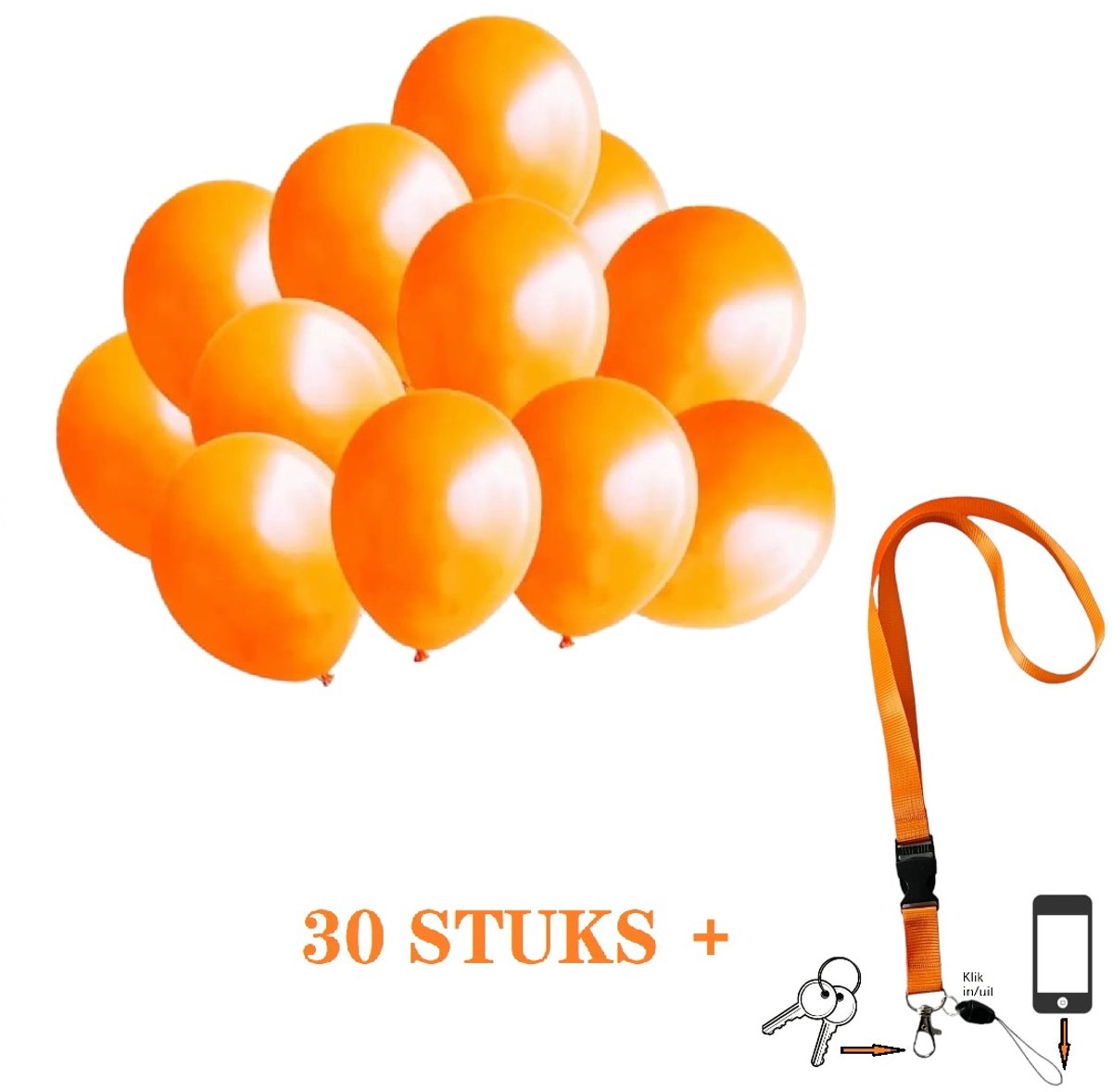 Set Oranje Ballonnen 30 stuks Feestdecoratie versieringen ballon | EK voetbal| Koningsdag| WK voetbal | MET LANYARD ORANJE ERBIJ!!